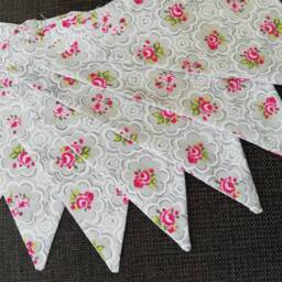 Floral Tile Effect Fabric Bunting. Grey & Pink. Approx 2.5 Metre Length - thumbnail 3