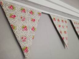 Floral Tile Effect Fabric Bunting. Grey & Pink. Approx 2.5 Metre Length - thumbnail 1