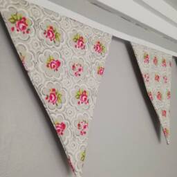 Floral Tile Effect Fabric Bunting. Grey & Pink. Approx 2.5 Metre Length - thumbnail 2