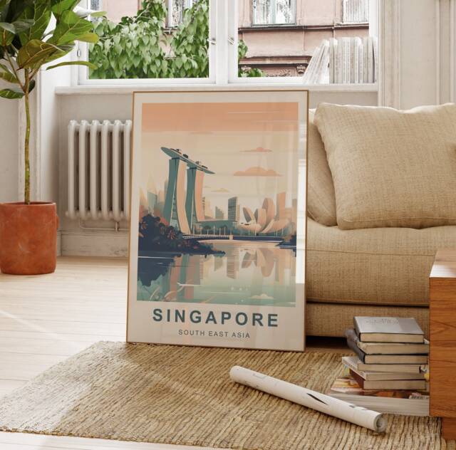 Singapore Travel Poster - Print South East Asia Marina Bay Sands Supertree Grove- A5, A4, A3, A2 - image 1