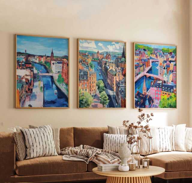 Set Of 3 Glasgow Posters, Scotland Travel Prints, Wall Art Set, Cityscape Poster Modern Home Decor Gift - image 1