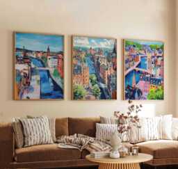Set Of 3 Glasgow Posters, Scotland Travel Prints, Wall Art Set, Cityscape Poster Modern Home Decor Gift - thumbnail 1