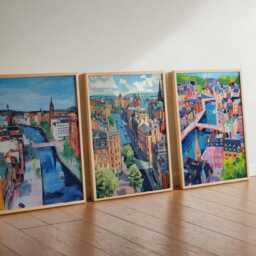 Set Of 3 Glasgow Posters, Scotland Travel Prints, Wall Art Set, Cityscape Poster Modern Home Decor Gift - thumbnail 2