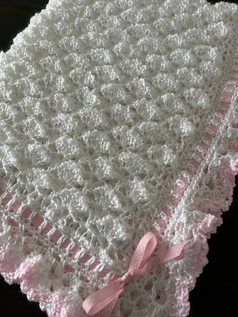 Baby Girl Blanket - Crochet Pink & White Handmade Gift For Shower - image 1