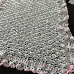 Baby Girl Blanket - Crochet Pink & White Handmade Gift For Shower - thumbnail 4