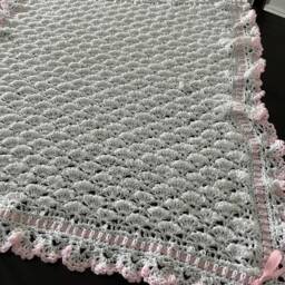Baby Girl Blanket - Crochet Pink & White Handmade Gift For Shower - thumbnail 3