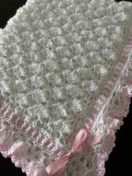 Baby Girl Blanket - Crochet Pink & White Handmade Gift For Shower - thumbnail 1