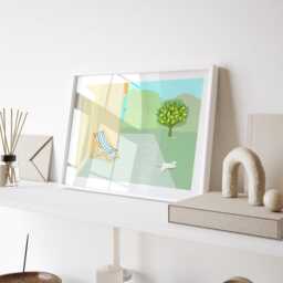 South Of France Poster - Pastel Illustration White Cat Print Wall Art Nursery Wall Decor Room - thumbnail 3