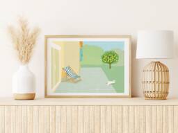 South Of France Poster - Pastel Illustration White Cat Print Wall Art Nursery Wall Decor Room - thumbnail 1