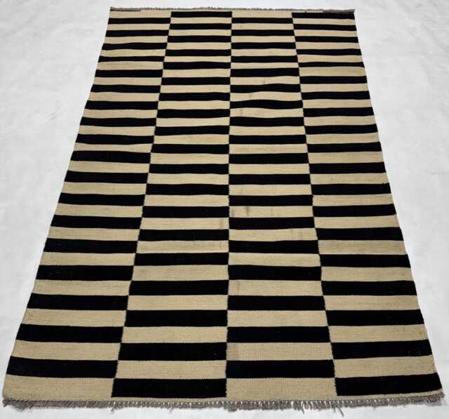 Handmade Flatweave Kilim Rug Black & Beige, Modern Boho Decor - image 1