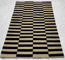 Handmade Flatweave Kilim Rug Black & Beige, Modern Boho Decor - thumbnail 1