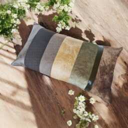 Mid Century Modern Lumbar Pillow Cover Velvet, Faux Leather & Cotton - thumbnail 1