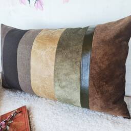 Mid Century Modern Lumbar Pillow Cover Velvet, Faux Leather & Cotton - thumbnail 3
