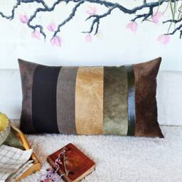 Mid Century Modern Lumbar Pillow Cover Velvet, Faux Leather & Cotton - thumbnail 2