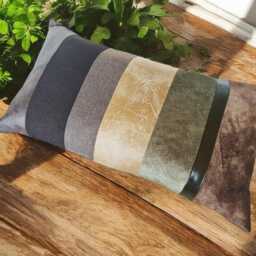 Mid Century Modern Lumbar Pillow Cover Velvet, Faux Leather & Cotton - thumbnail 4