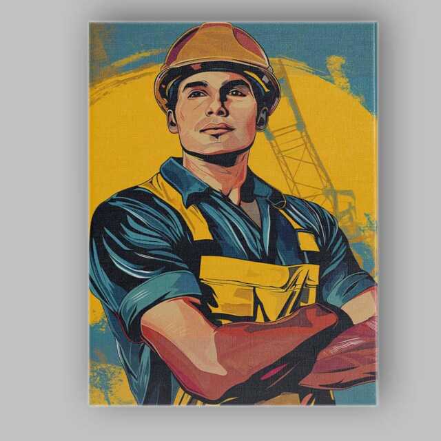 Modern Construction Worker Portrait Graphic Pop Art Illustration Canvas Wall Print Decor Picture Ready To Hang - image 1