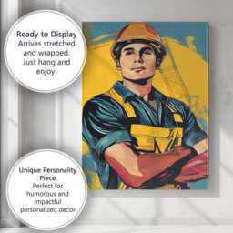 Modern Construction Worker Portrait Graphic Pop Art Illustration Canvas Wall Print Decor Picture Ready To Hang - thumbnail 3