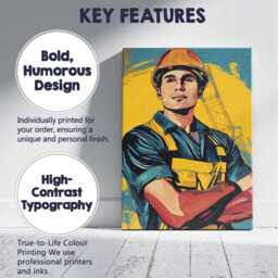 Modern Construction Worker Portrait Graphic Pop Art Illustration Canvas Wall Print Decor Picture Ready To Hang - thumbnail 2