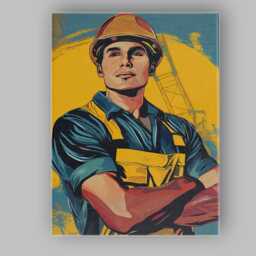 Modern Construction Worker Portrait Graphic Pop Art Illustration Canvas Wall Print Decor Picture Ready To Hang - thumbnail 1
