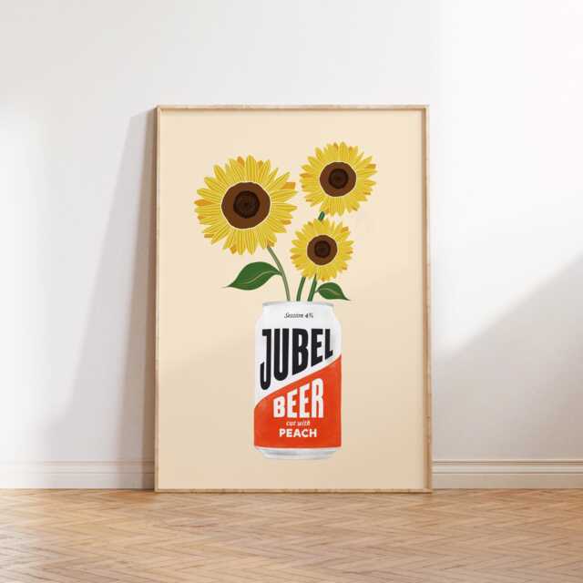 Peach Beer Print Jubel Art, Sunflower Decor - image 1