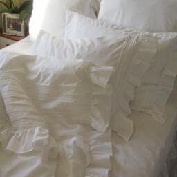 Shabby Chic Pintuck Bedding Sets Full Queen King Ruffled Duvet Cover Ruffle White Ivory Cotton Euro Sham-Cotton Lace Rib Nurdanceyiz - thumbnail 2