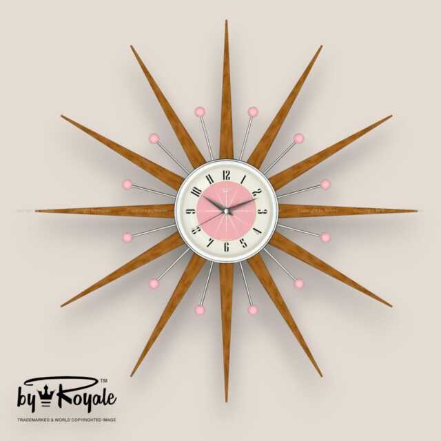Teak Starburst Clock Mid Century Modern Wall Decor, 27 - image 1