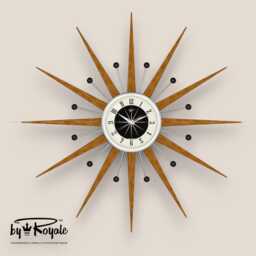 Teak Starburst Clock Mid Century Modern Wall Decor, 27 - thumbnail 4