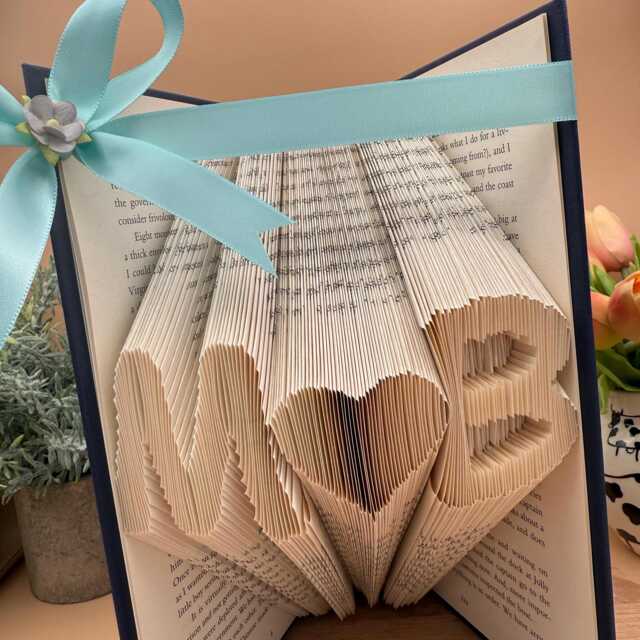 Personalized Folded Book Art, Anniversary Gift, Initials & Heart - image 1