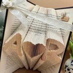 Personalized Folded Book Art, Anniversary Gift, Initials & Heart - thumbnail 2
