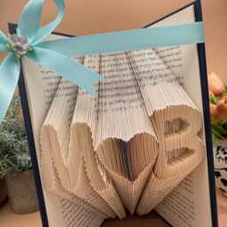 Personalized Folded Book Art, Anniversary Gift, Initials & Heart - thumbnail 1