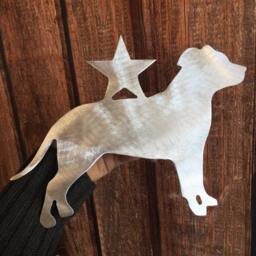 Pit Bull With Natural Ears, Star On Back, Christmas, Tree Topper, Wall Art Or Yard Stake, Metal, Aluminum, Dog Lover Gift