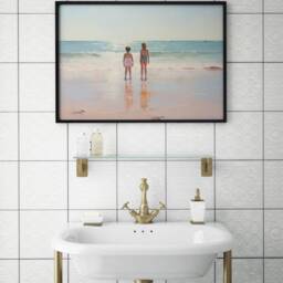 Kids Of The Sea Art Print, Summer Pink Wall Art, Beach Home Decor, Pastel Seascape Canvas, Printable Gift, Digital Modern Decor - thumbnail 3