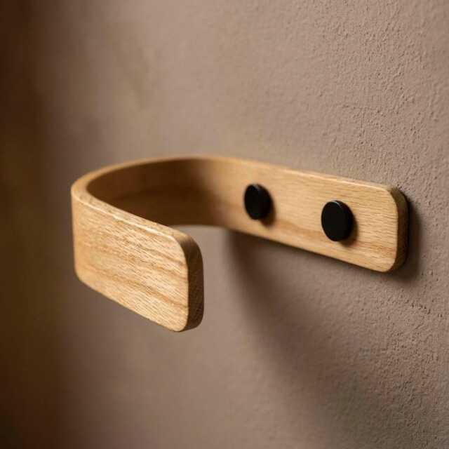 Curtain Holdbacks - Oak Tie Backs Wooden Hooks Modern Minimalist Black Fittings - image 1