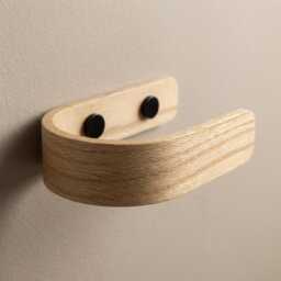 Curtain Holdbacks - Oak Tie Backs Wooden Hooks Modern Minimalist Black Fittings - thumbnail 4