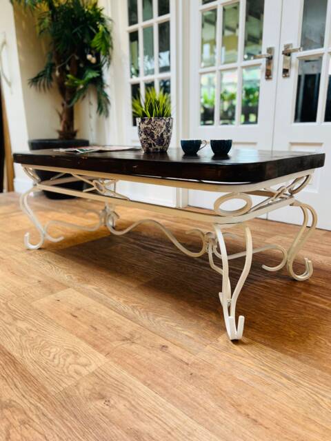 Hardwood Top Restored Coffee Side Table - image 1