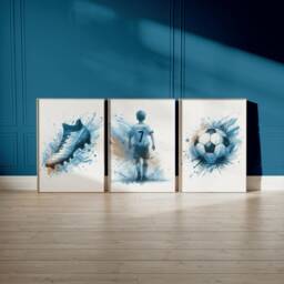 Personalised Football Poster Set - 3 Prints - Boys Bedroom Decor Kids Room Wall Art Soccer Artwork Custom Teen Footballer Gifts Blue - thumbnail 2