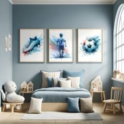 Personalised Football Poster Set - 3 Prints - Boys Bedroom Decor Kids Room Wall Art Soccer Artwork Custom Teen Footballer Gifts Blue - thumbnail 1