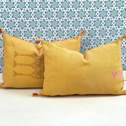 Yakiti-Yellow Square Moroccan Pillows , Aka Cactus Silk Pillow, Decorative Pillows, Sabra Pillows, Moroccan Decor Designer Cactus - thumbnail 2