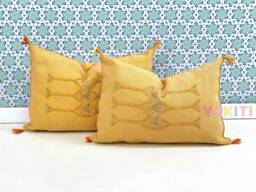 Yakiti-Yellow Square Moroccan Pillows , Aka Cactus Silk Pillow, Decorative Pillows, Sabra Pillows, Moroccan Decor Designer Cactus - thumbnail 1