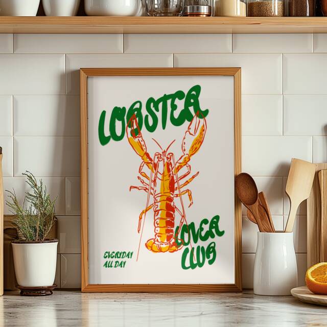 Lobster Lovers Club Kitchen Print, Modern Food Art - Unframed - image 1
