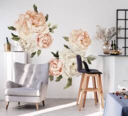 Flower Wall Decals - Peony Decal Peachy Pink Watercolor Floral Sticker - thumbnail 1