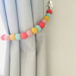 Felt Ball Pom Curtain Tie Backs Mustard, Coral, Peach & Mint - thumbnail 3