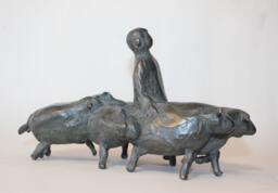 Original Bronze Sheep Sculpture Animal Art, Shepherd Artwork - thumbnail 1