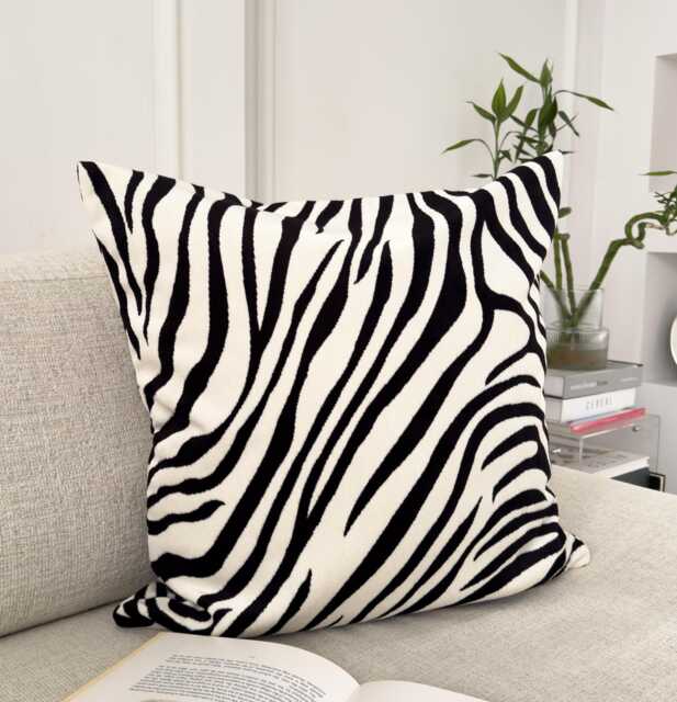 Zebra Print Velvet Cushion Cover Premium Throw Pillow For Home Decor Black & White Covers - All Sizes - image 1