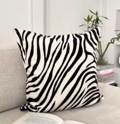 Zebra Print Velvet Cushion Cover Premium Throw Pillow For Home Decor Black & White Covers - All Sizes - thumbnail 1