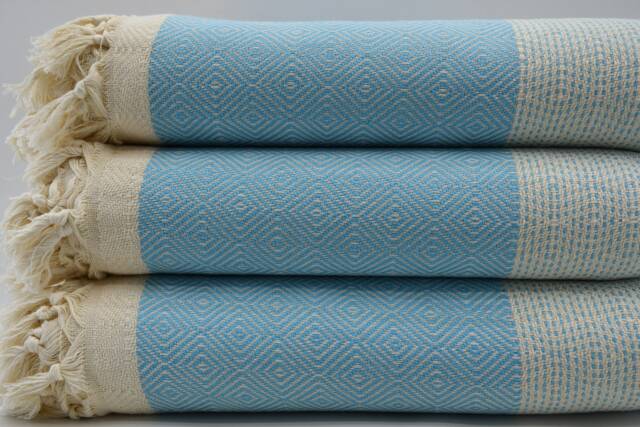 "Diamond Blanket, Turquoise Throw, Turkish Blanket, Large Throws, 79""x95" - image 1