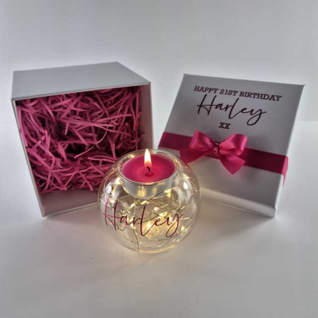 21st Birthday Gift For Her, Personalised Candle Set, Led Fairy Lights, Keepsake Women - image 1