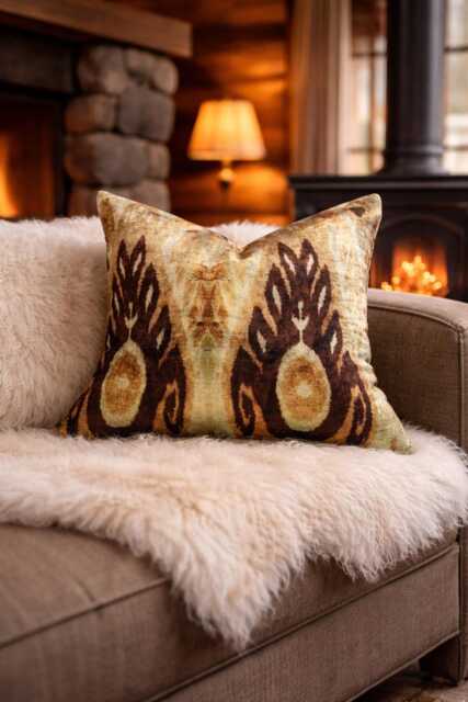Ikat Silk Throw Pillow Cover - 16x16 Gift For New Home - image 1