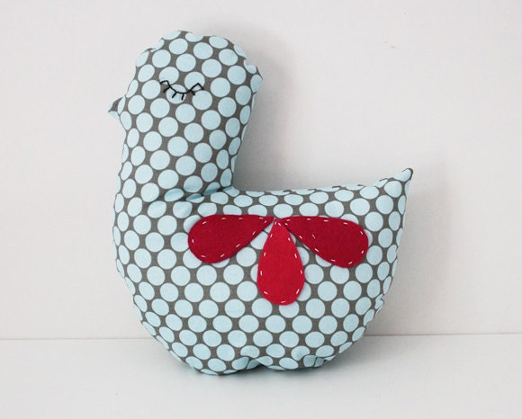 Retro Bird Pillow Polkadot Cotton, Hand-stitched Felt Wings - image 1