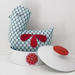 Retro Bird Pillow Polkadot Cotton, Hand-stitched Felt Wings - thumbnail 2